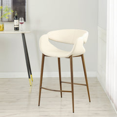 Counter Stool, Iron Frame, Upholstered Foam Seat, Cream and Brown