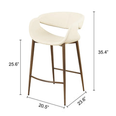 Counter Stool, Iron Frame, Upholstered Foam Seat, Cream and Brown