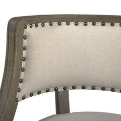 Counter Stool, Light Beige Linen, Solid Wood Frame, Gray Wood Base