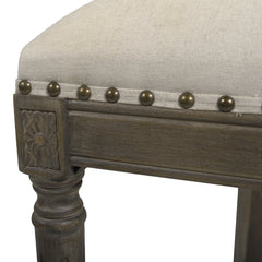 Counter Stool, Light Beige Linen, Solid Wood Frame, Gray Wood Base