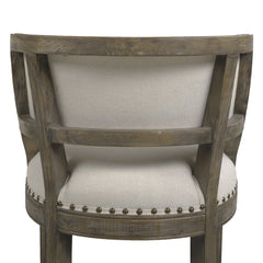 Counter Stool, Light Beige Linen, Solid Wood Frame, Gray Wood Base