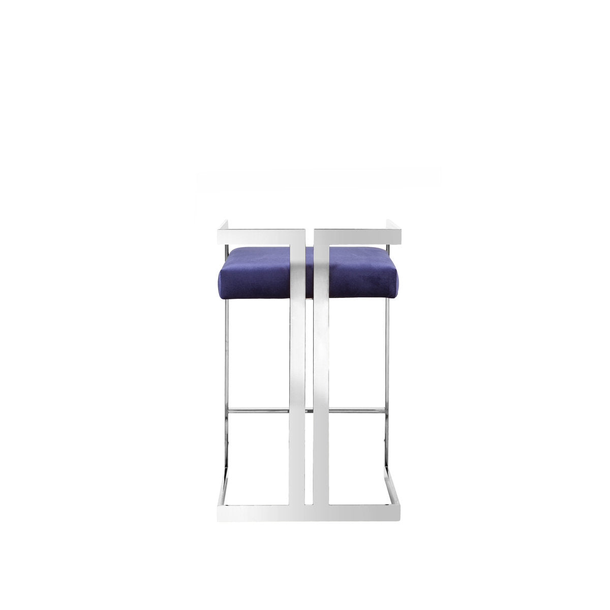 Counter Stool, Navy Velvet Upholstery with Silver Metal Frame