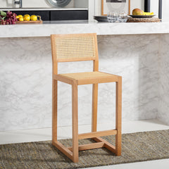 Counter Stool, Rattan Seat and Back, Beech Wood Frame, Natural