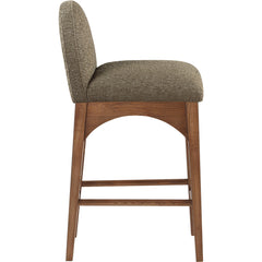 Counter Stool, Solid Ash Frame in Walnut with Olive Boucle Seat