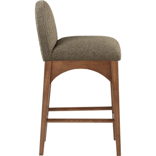 Counter Stool, Solid Ash Frame in Walnut with Olive Boucle Seat