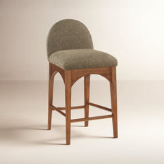 Counter Stool, Solid Ash Frame in Walnut with Olive Boucle Seat