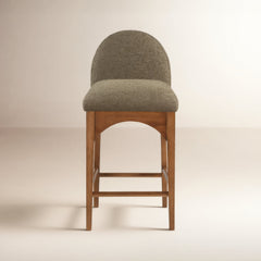 Counter Stool, Solid Ash Frame in Walnut with Olive Boucle Seat