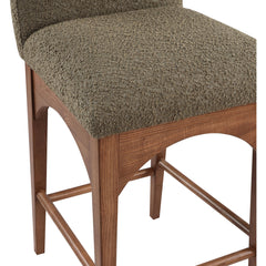 Counter Stool, Solid Ash Frame in Walnut with Olive Boucle Seat