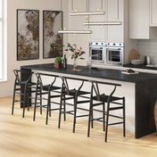Counter Stool, Solid Ash Wood Frame, 25.75 Inch Seat Height, Black
