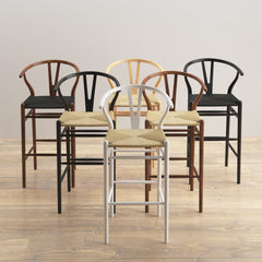 Counter Stool, Solid Ash Wood Frame, 25.75 Inch Seat Height, Black