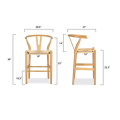 Counter Stool, Solid Beech Wood Frame, Woven Rope Seat