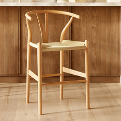 Counter Stool, Solid Beech Wood Frame, Woven Rope Seat