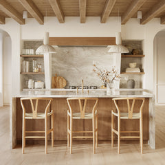Counter Stool, Solid Beech Wood Frame, Woven Rope Seat