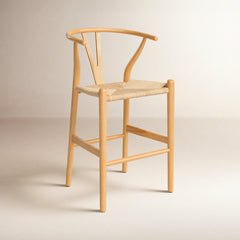 Counter Stool, Solid Beech Wood Frame, Woven Rope Seat