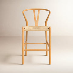Counter Stool, Solid Beech Wood Frame, Woven Rope Seat