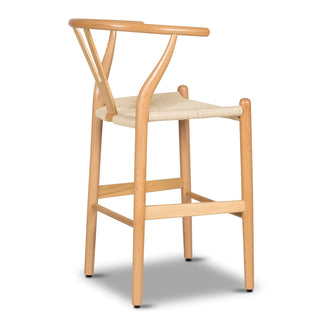 Counter Stool, Solid Beech Wood Frame, Woven Rope Seat