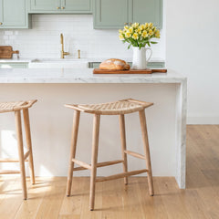 Counter Stool, Solid Mango Wood Frame, Cane Seat, Backless, Natural
