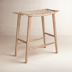 Counter Stool, Solid Mango Wood Frame, Cane Seat, Backless, Natural