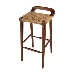 Counter Stool, Solid Mango Wood Frame, Jute Seat, Brown