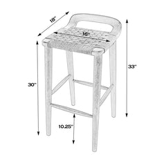 Counter Stool, Solid Mango Wood Frame, Jute Seat, Brown