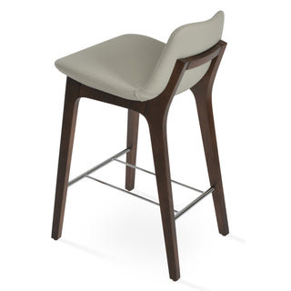 Counter Stool, Solid Wood Frame, 24 Inch Seat Height, Light Gray Leatherette