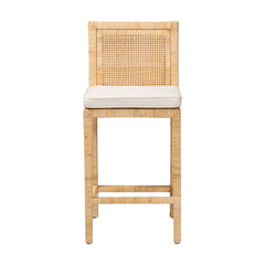 Counter Stool, Solid Wood Frame, Rattan Wrapped, Natural, Footrest