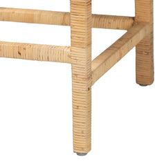 Counter Stool, Solid Wood Frame, Rattan Wrapped, Natural, Footrest