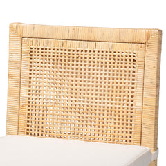 Counter Stool, Solid Wood Frame, Rattan Wrapped, Natural, Footrest