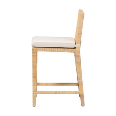 Counter Stool, Solid Wood Frame, Rattan Wrapped, Natural, Footrest