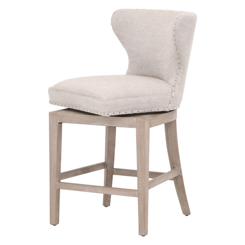 Counter Stool, Swivel, Solid Wood Frame, Linen Blend Seat