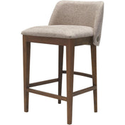 Counter Stool, Tan Polyester, Beech Wood Base, 26 Inch Seat Height