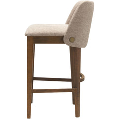 Counter Stool, Tan Polyester, Beech Wood Base, 26 Inch Seat Height