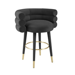 Counter Stool, Tufted Black Velvet, Manufactured Wood Frame, Four Legs