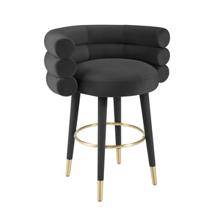 Counter Stool, Tufted Black Velvet, Manufactured Wood Frame, Four Legs
