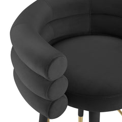 Counter Stool, Tufted Black Velvet, Manufactured Wood Frame, Four Legs