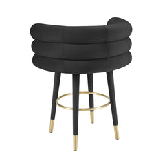 Counter Stool, Tufted Black Velvet, Manufactured Wood Frame, Four Legs