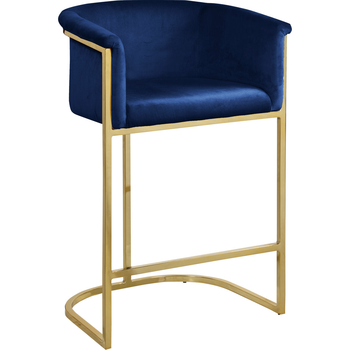 Counter Stool, Velvet Upholstered, Gold Steel Base