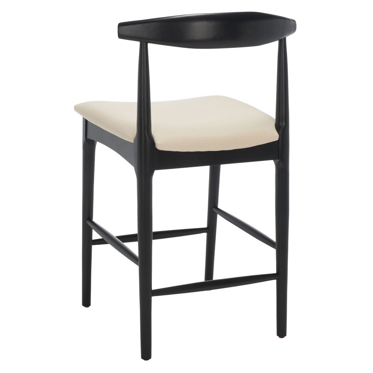 Counter Stool with Footrest, 25.67 in Seat Height, Black Finish with Cream Upholstery