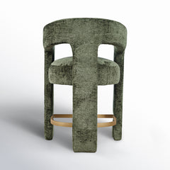 Counter Stool with Metal Footrest in Forest Microsuede