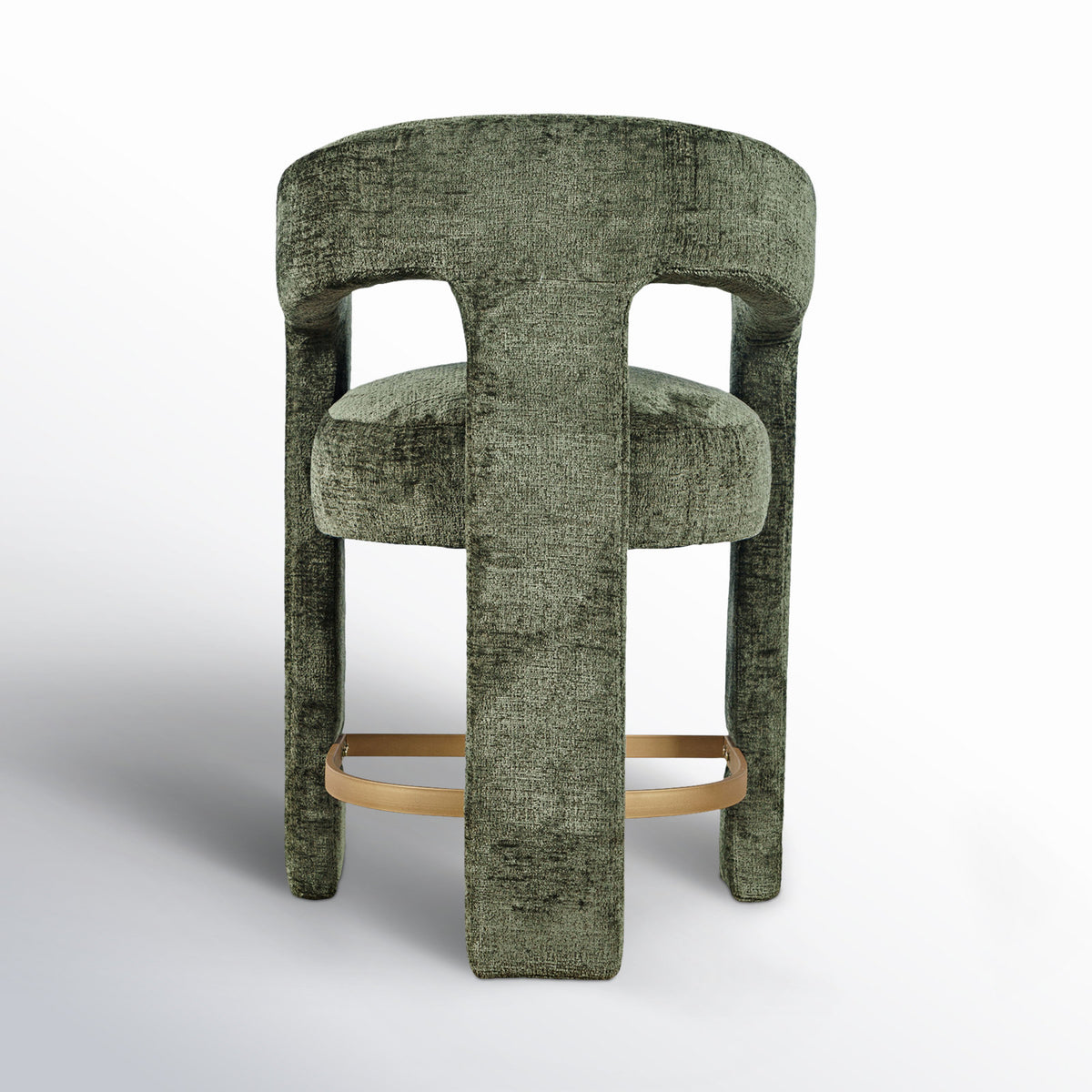 Counter Stool with Metal Footrest in Forest Microsuede