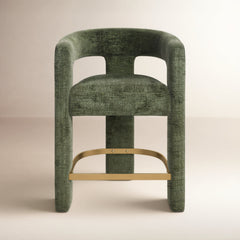 Counter Stool with Metal Footrest in Forest Microsuede