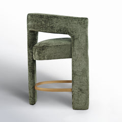 Counter Stool with Metal Footrest in Forest Microsuede