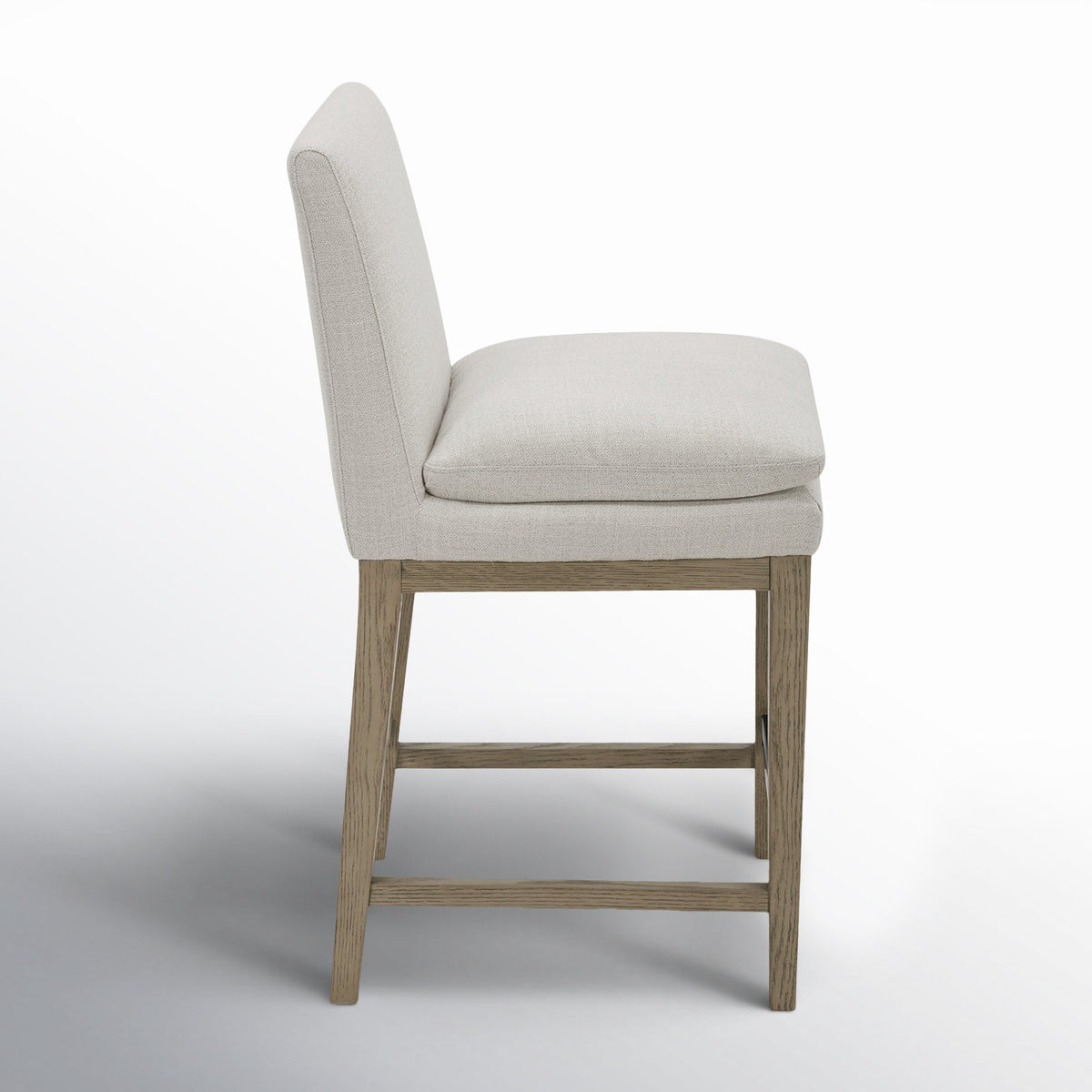 Counter Stool with Upholstered Seat and Footrest, Graywash Wood Frame