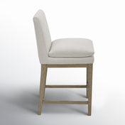 Counter Stool with Upholstered Seat and Footrest, Graywash Wood Frame