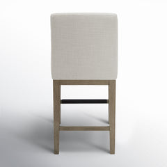 Counter Stool with Upholstered Seat and Footrest, Graywash Wood Frame