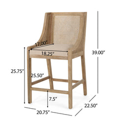 Counter Stools, Set of 2, Beige Fabric, Solid Rubberwood Frame