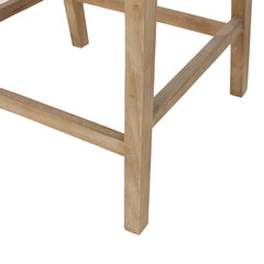 Counter Stools, Set of 2, Beige Fabric, Solid Rubberwood Frame