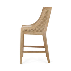 Counter Stools, Set of 2, Beige Fabric, Solid Rubberwood Frame