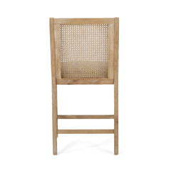 Counter Stools, Set of 2, Beige Fabric, Solid Rubberwood Frame