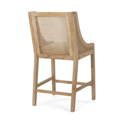Counter Stools, Set of 2, Beige Fabric, Solid Rubberwood Frame